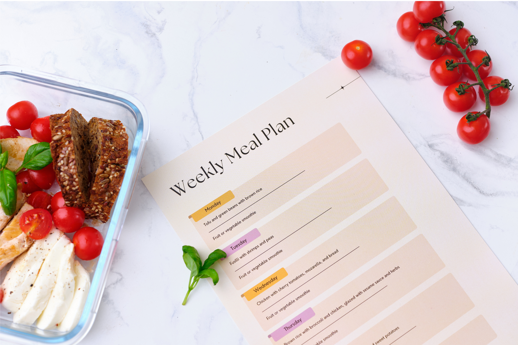 Healthy meal plan with calories and macros